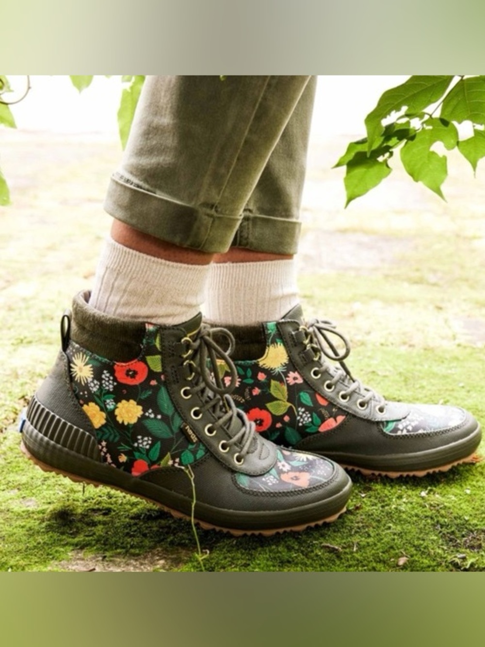 Keds x Rifle Paper Co. Green Floral Waterproof Rain Booties sz 10 - Picture 4 of 8